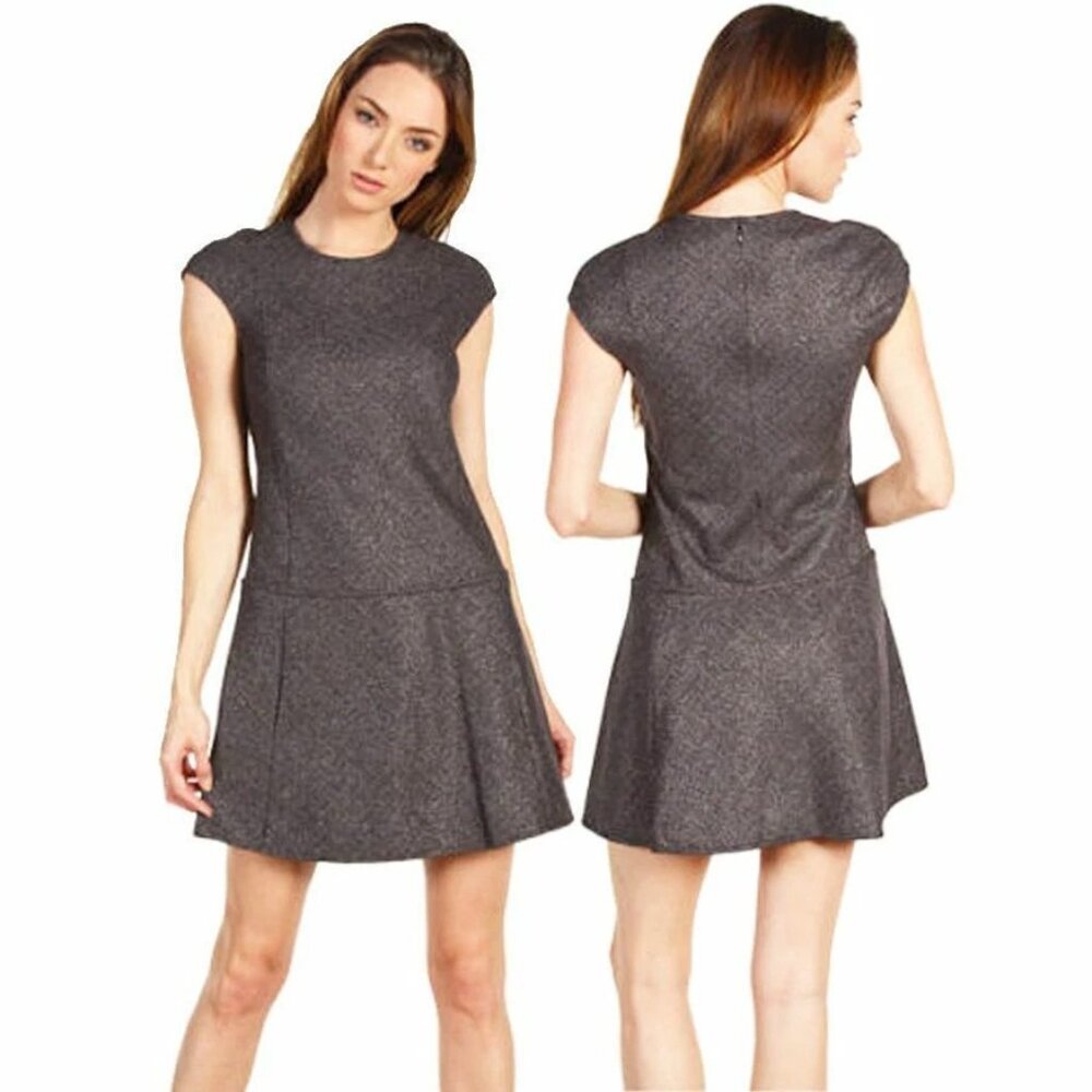 NWT Theory Olpia Harlequin Gray Metallic Tweed Drop Waist Shift Wool Dress